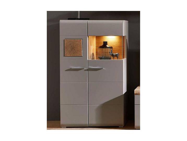 Wohnzimmer Highboard in Grau und Eiche Optik Glas Wohnzimmer Highboard in Grau und Eiche Optik Glas von Kauf-Unique Marketplace