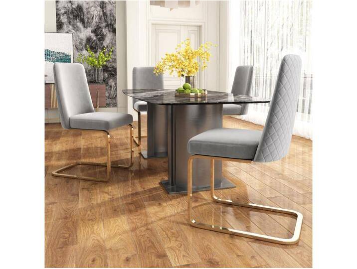 Wohnzimmer-Set mit 4 luxuriösen Samtstühlen – 64,14 x 63,5 x 47,63 cm – Rautenförmige Rückenlehne – goldene Metallbeine – Grau Wohnzimmer-Set mit 4 luxuriösen Samtstühlen – 64,14 x 63,5 x 47,63 cm – Rautenförmige Rückenlehne – goldene Metallbeine – Grau von Kauf-Unique Marketplace
