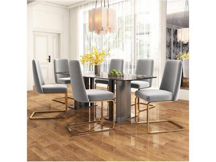 Wohnzimmer-Set mit 6 luxuriösen Samtstühlen – 64,14 x 63,5 x 47,63 cm – Rautenförmige Rückenlehne – goldene Metallbeine – Grau von Kauf-Unique Marketplace