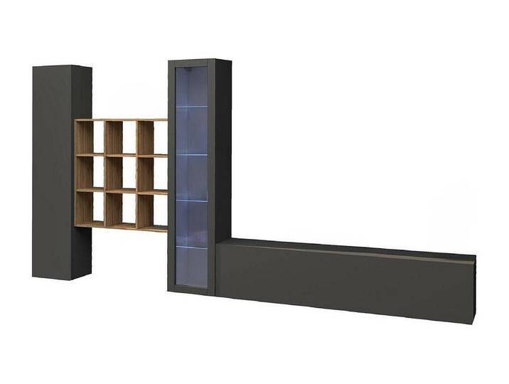 Wohnzimmermöbel Dcapann, Wohnzimmer-Set TV-Möbel mit 4 Türen, Mehrzweck-Wohnmöbel mit Vitrine und LED-Licht, 100 % Made in Italy, cm 310x30h180, Anthrazit und Ahorn von Kauf-Unique Marketplace