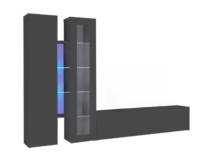 Wohnzimmermöbel Dcau, Wohnzimmer-Set TV-Möbel mit 3 Türen, Mehrzweck-Wohnzimmermöbel mit Vitrine und LED-Licht, 100% Made in Italy, cm 280x30h180, Anthrazit von Kauf-Unique Marketplace