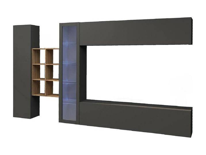 Wohnzimmermöbel Dcavio, Wohnzimmer-Set TV-Möbel mit 4 Türen, Mehrzweck-Wohnmöbel mit Vitrine und LED-Licht, 100% Made in Italy, cm 280x30h180, Anthrazit und Ahorn von Kauf-Unique Marketplace