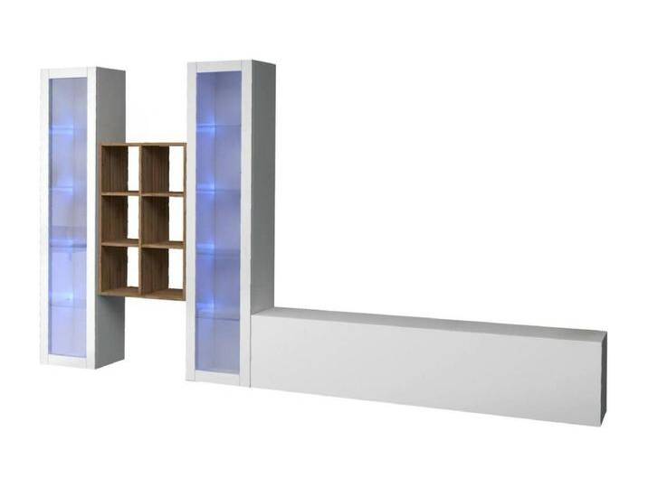 Wohnzimmermöbel Dcorrei, Wohnzimmer-Set TV-Möbel mit 3 Türen, Mehrzweck-Wohnmöbel mit Vitrine und LED-Licht, 100 % Made in Italy, cm 320x30h180, glänzend weiÃŸ von Kauf-Unique Marketplace