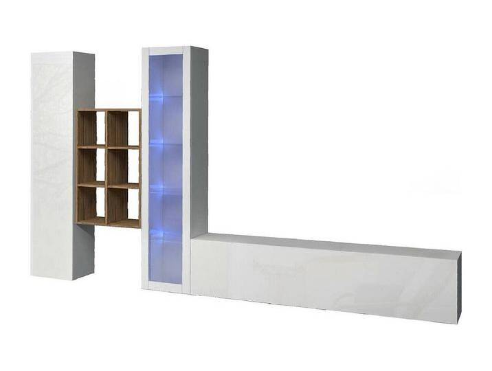 Wohnzimmermöbel Dcragn, Wohnzimmer-Set TV-Möbel mit 3 Türen, Mehrzweck-Wohnmöbel mit Vitrine und LED-Licht, 100 % Made in Italy, cm 320x30h180, glänzend weiÃŸ von Kauf-Unique Marketplace
