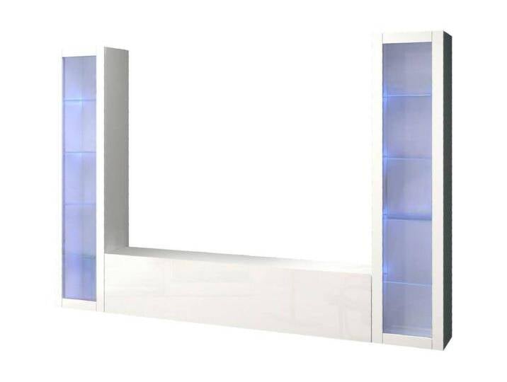 Wohnzimmermöbel Dduc, Wohnzimmer-Set TV-Möbel mit 3 Türen, Mehrzweck-Wohnmöbel mit Vitrine und LED-Licht, 100 % Made in Italy, cm 260x30h180, glänzend weiÃŸ von Kauf-Unique Marketplace