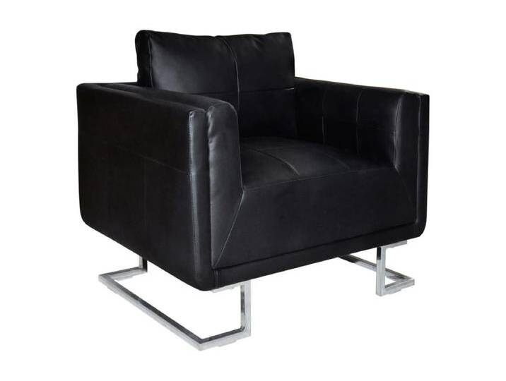 Würfel-Sessel mit Verchromten Beinen Schwarz Kunstleder von Kauf-Unique Marketplace