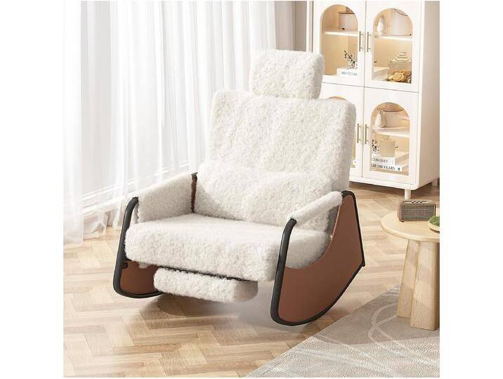 YODOLLA Schaukelstuhl mit 3-fach verstellbarer Rückenlehne, einziehbarer Fußstütze und Seitentasche, Stillstuhl mit Kopfstütze, Weißer Teddy-Samt YODOLLA Schaukelstuhl mit 3-fach verstellbarer Rückenlehne, einziehbarer Fußstütze und Seitentasche, Stillstuhl mit Kopfstütze, Weißer Teddy-Samt von Kauf-Unique Marketplace