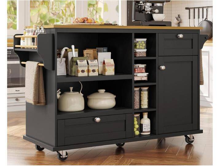 Zentrale Kücheninsel - 2 Schubladen und 8 Fächer - MDF - Schwarz von Kauf-Unique Marketplace