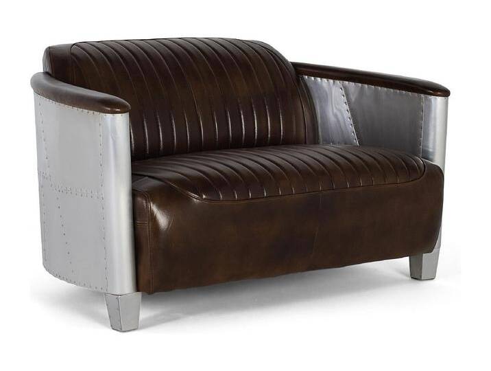 Zweisitzer-Sofa mit braunem Lederbezug und antikem Finish von Kauf-Unique Marketplace