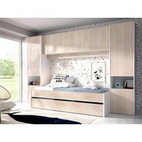 Ausziehbett mit Bettbrücke + Matratzen - 90 x 190 cm - Eichefarben & Weiß - SELENA von Vente-unique