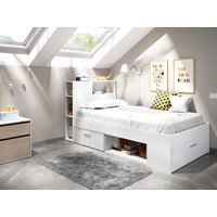 Bett mit Kopfteil, Stauraum & Schublade - 90 x 190 cm - Weiß - LEANDRE von Kauf-unique