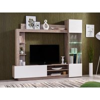 TV-Möbel TV-Wand mit Stauraum & LEDs - Weiß & Eichefarben - ARKALA von Kauf-unique