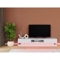 TV-Möbel mit 2 Schubladen & 1 Ablage + LEDs - MDF - Weiß lackiert - FIRMAMENT von Kauf-unique