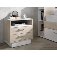 2er-Set Nachttische mit 2 Schubladen & 1 Ablage - Holzfarben & Weiß - LEANDRE von Vente-unique