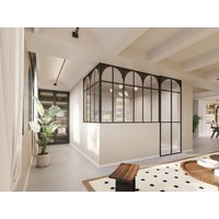 Art-Deco-Glaswand Ecklösung - 180 x 120 x 130 - thermolackiertes Aluminium - Schwarz - ARCADEA von Kauf-unique