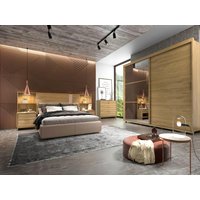 Ausziehbares Bett-Kopfteil mit Nachttischen - 140/160 cm - Holzfarben - NOVOLI von Kauf-unique