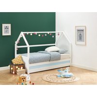 Ausziehbett Hausbett mit Matratze - Kiefernholz - 2 x 90 x 190 cm - Weiß - HURRA von Vente-unique
