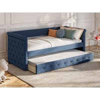 Ausziehbett + Matratze - 2 x 90 x 190 cm - Stoff - Blau - LOUISE Ausziehbett + Matratze - 2 x 90 x 190 cm - Stoff - Blau - LOUISE von Vente-unique