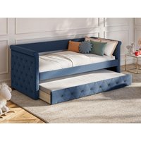 Ausziehbett Stoffsofa + Lattenrost + Matratze - 2 x 90 x 190 cm - Blau - LOUISE von Kauf-unique