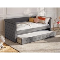 Ausziehbett + Matratze - 2 x 90 x 190 cm - Stoff - Grau - LOUISE Ausziehbett + Matratze - 2 x 90 x 190 cm - Stoff - Grau - LOUISE von Vente-unique