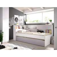 Ausziehbett mit Stauraum + Lattenrost - 90 x 200 & 90 x 190 cm - Weiß & Grau - LOSIANA von Kauf-unique