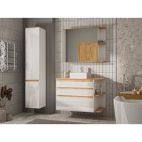 Badezimmer Hängeschrank mit Spiegel - B. 94 cm - Helle Naturfarben & Weiß - ANIDA von Kauf-unique