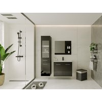 Badezimmerschrank mit weißen LEDs - Schwarz - L30 x B30 x H132 cm - LAURINE II von Kauf-unique