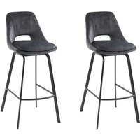 Barhocker 2er-Set - Samt & Metall - Anthrazit - KELINE von Vente-unique