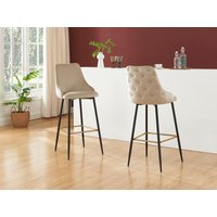 Barhocker 2er-Set - Samt & schwarzes Metall - Beige - VEVLINA von Vente-unique