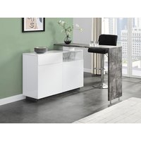 Barmöbel drehbar mit 2 Türen, 1 Schublade & 1 Ablage - MDF - Weiß lackiert & Beton - ELDIR von Kauf-unique