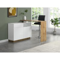 Barmöbel drehbar mit 2 Türen, 1 Schublade & 1 Ablage - MDF - Weiß lackiert & Naturfarben - ELDIR von Kauf-unique