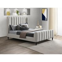 Bett + Matratze - 160 x 200 cm - Stoff mit vertikalen Ziernähten - Hellgrau - CASAGOTI von Vente-unique