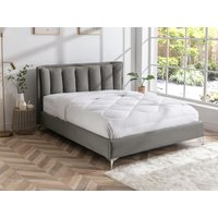 Bett 160 x 200 cm - gepolstertes Kopfteil - Stoff - Grau + Matratze - FUNITI von Kauf-unique
