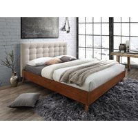 Bett 160 x 200 cm mit gestepptem Kopfteil - Stoff - Beige + Matratze - FRANCESCO von Vente-unique