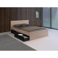 Bett mit 2 Schubladen + Lattenrost + Matratze - 140 x 190 cm - Holzfarben & Schwarz - VELONA von Kauf-unique