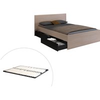 Bett mit 2 Schubladen + Lattenrost - 140 x 200 cm - Naturfarben & Schwarz - VELONA von Kauf-unique