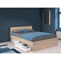 Bett mit 2 Schubladen + Lattenrost - 160 x 200 cm - Holzfarben & glänzend weiß - VELONA Bett mit 2 Schubladen + Lattenrost - 160 x 200 cm - Holzfarben & glänzend weiß - VELONA von Vente-unique