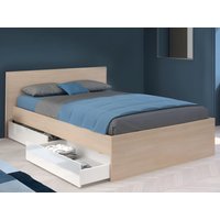 Bett mit 2 Schubladen 140 x 190 cm + Lattenrost + Matratze - Holzfarben & glänzend weiß - VELONA Bett mit 2 Schubladen 140 x 190 cm + Lattenrost + Matratze - Holzfarben & glänzend weiß - VELONA von Vente-unique