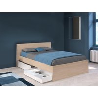 Bett mit 2 Schubladen 140 x 190 cm + Lattenrost - Holzfarben & glänzend weiß - VELONA von Kauf-unique