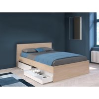 Bett mit 2 Schubladen - 140 x 190 cm - Holzfarben & glänzend weiß - VELONA von Kauf-unique