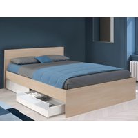 Bett mit 2 Schubladen 160 x 200 cm + Lattenrost + Matratze - Holzfarben & glänzend weiß - VELONA Bett mit 2 Schubladen 160 x 200 cm + Lattenrost + Matratze - Holzfarben & glänzend weiß - VELONA von Vente-unique