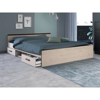 Bett mit 2 Schubladen & 1 Ablage + Lattenrost - 140 x 190 cm - Naturfarben - PABLO von Kauf-unique
