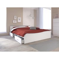 Bett mit 2 Schubladen & 1 Ablage + Lattenrost - 140 x 190 cm - Weiß - PABLO von Kauf-unique