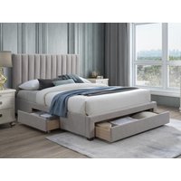 Bett mit 3 Schubladen + Matratze - 160 x 200 cm - Stoff - Beige - LIAKO von Kauf-unique