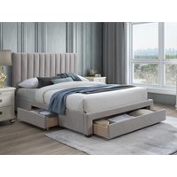 Bett mit 3 Schubladen - 160 x 200 cm - Stoff - Beige - LIAKO von Kauf-unique