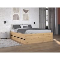 Bett mit Bettkasten + Matratze - 140 x 190 cm - Holzfarben & Schwarz - LUDARO von Vente-unique