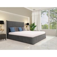 Bett mit Bettkasten + Matratze - 140 x 200 cm - Samt - Grau - SORYO von Kauf-unique