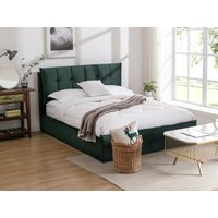 Bett mit Bettkasten + Matratze - 140 x 200 cm - Samt - Grün - OLERIA von Kauf-unique
