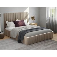 Bett mit Bettkasten + Matratze - 180 x 200 cm - Bett-Kopfteil mit vertikalen Ziernähten - Samt - Taupe - LARALI von Kauf-unique