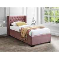 Bett mit Bettkasten + Matratze - 90 x 200 cm - gestepptes Kopfteil - Samt - Rosa - MASSIMO von Vente-unique